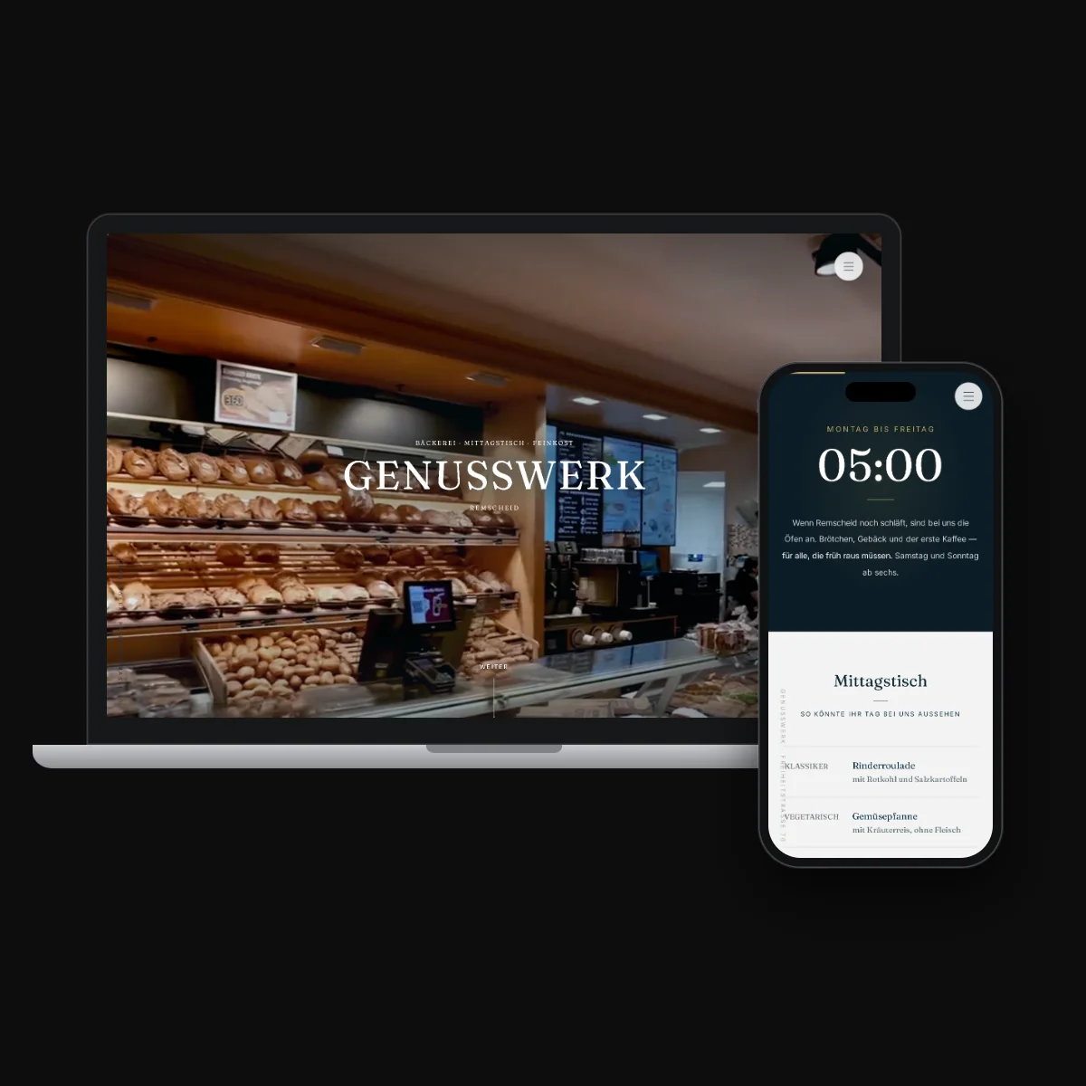 Website einer Bäckerei mit Mittagstisch
