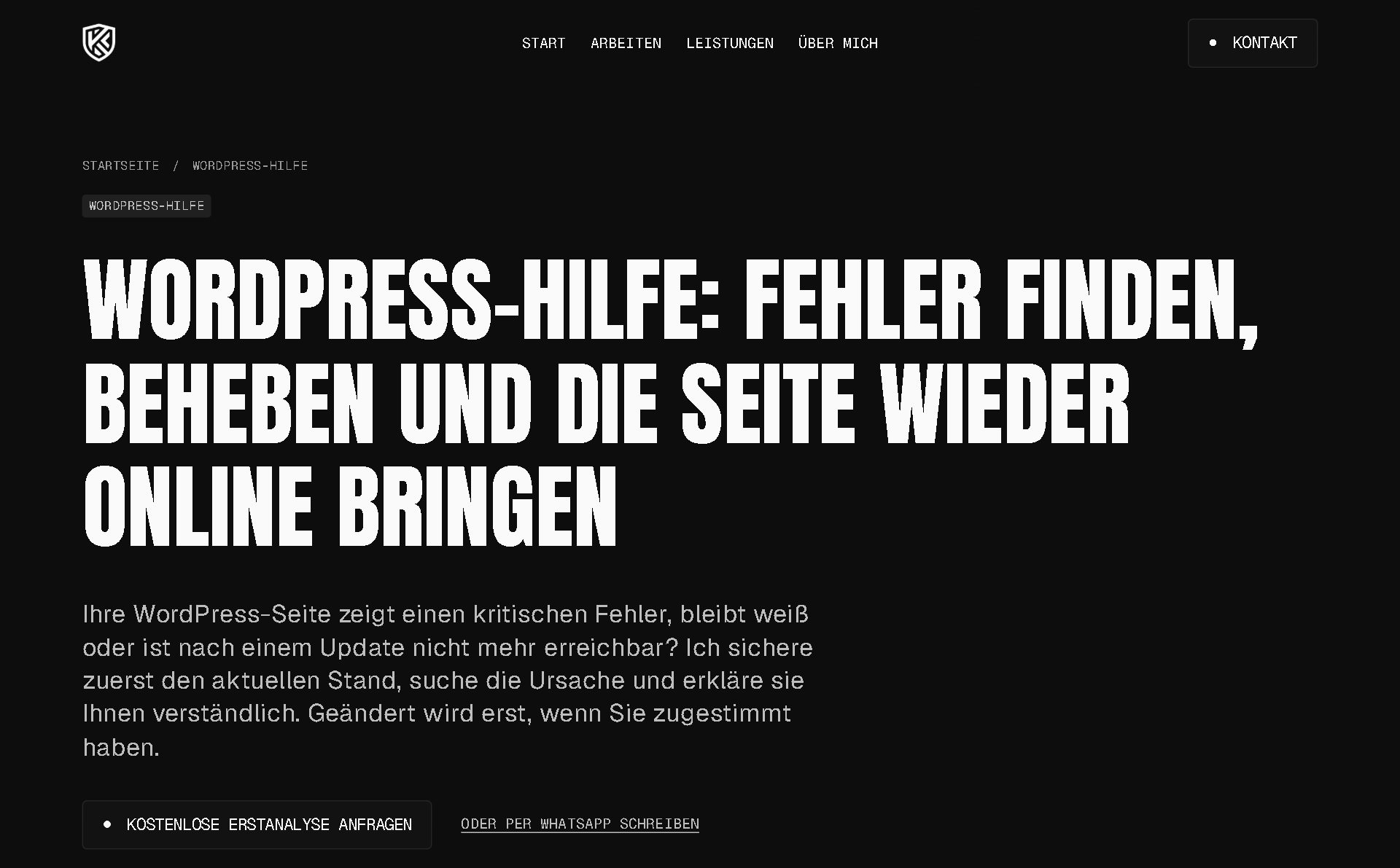 Leistungsseite WordPress-Hilfe
